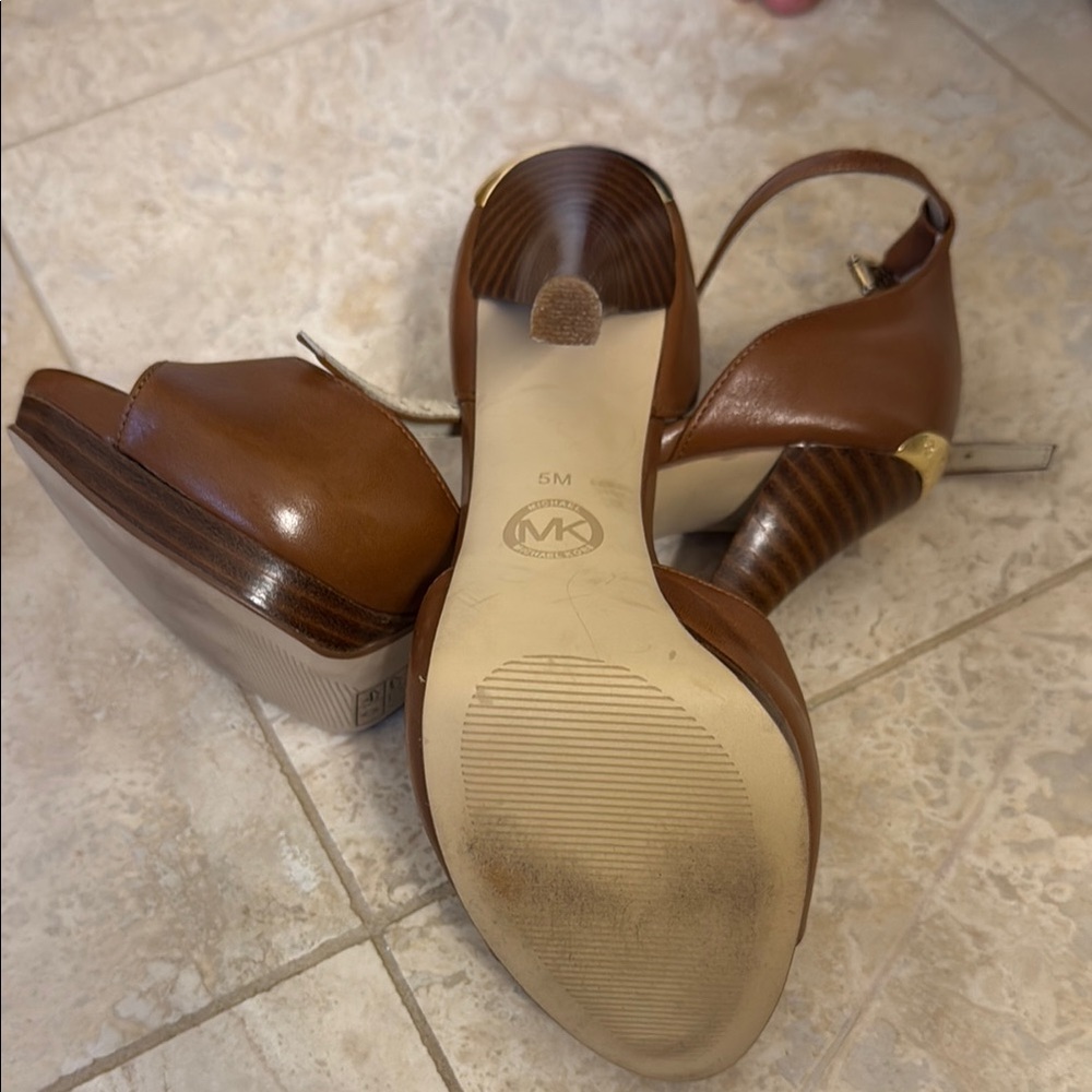 Strappy Brown Leather Stiletto Heels - Picture 2 of 3